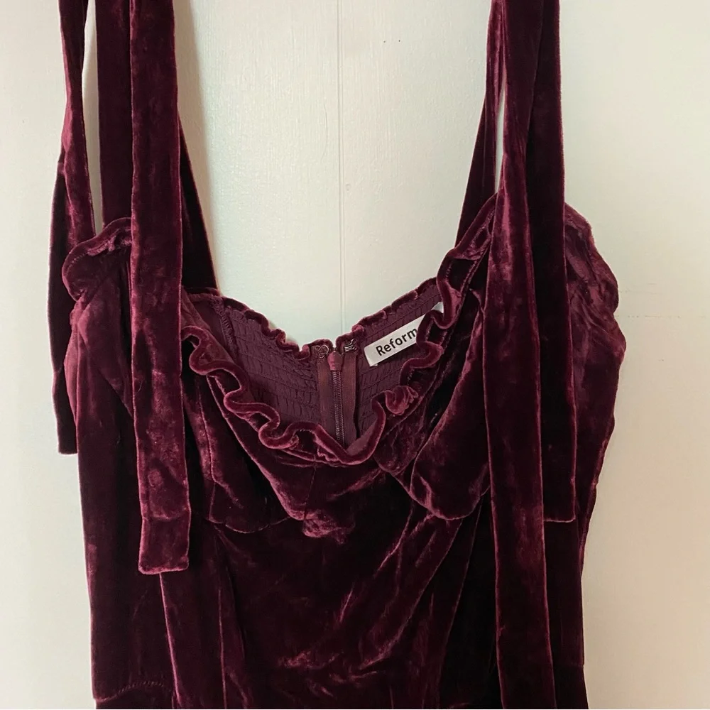 Reformation Antoinette Dress Red Velvet 8 - Picture 5 of 11